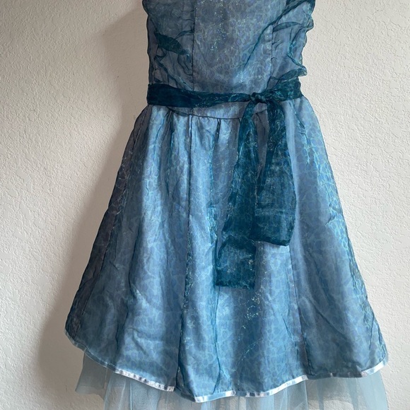 Vintage Fetish Punk Chiffon Leopard Print Tulle Hem Blue Strapless Goth Dress 10 - Picture 5 of 16
